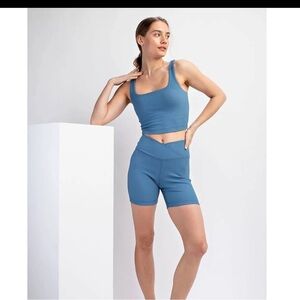Rae Mode Square Neck Sleeveless Padded Cropped Tank, Utility Blue